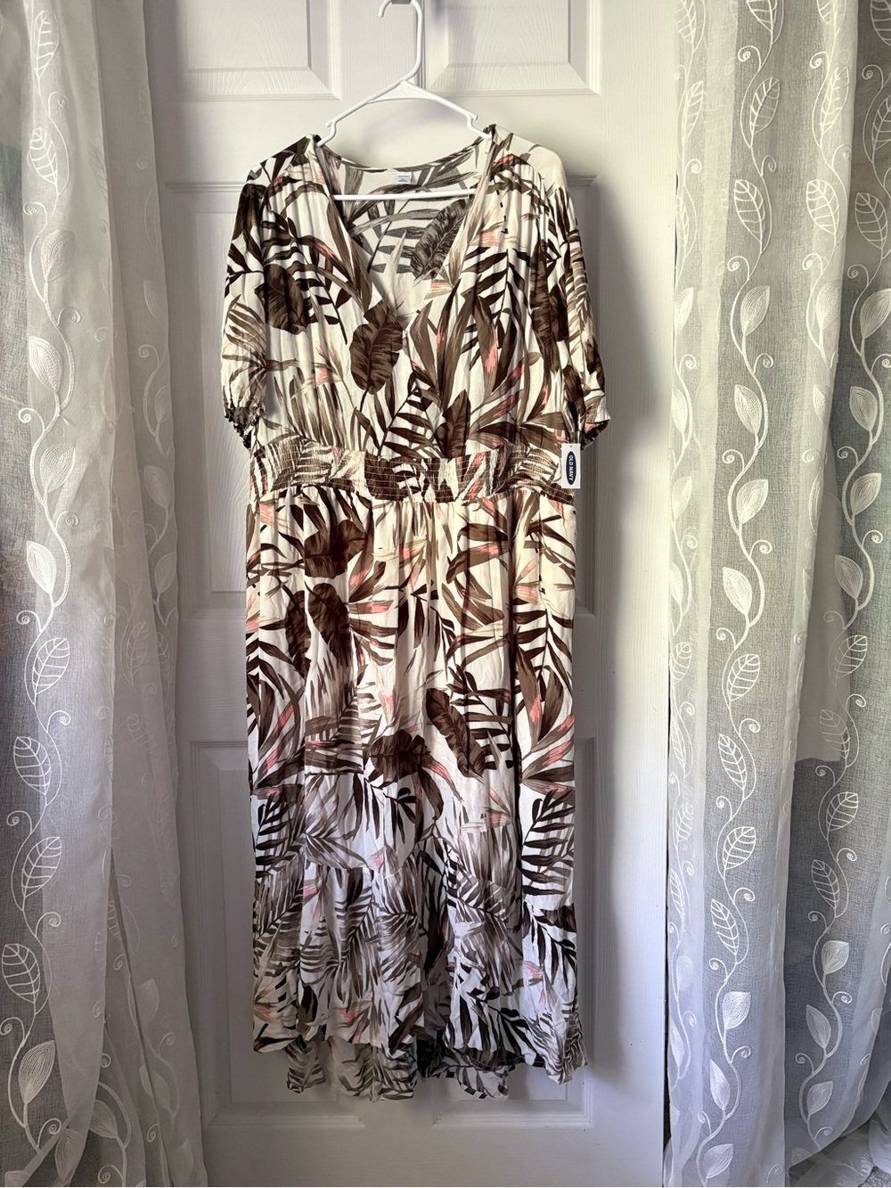 New Old Navy Palm Leaf Smocked Empire Tropical V-Neck hi-low midi maxi Dress XL
